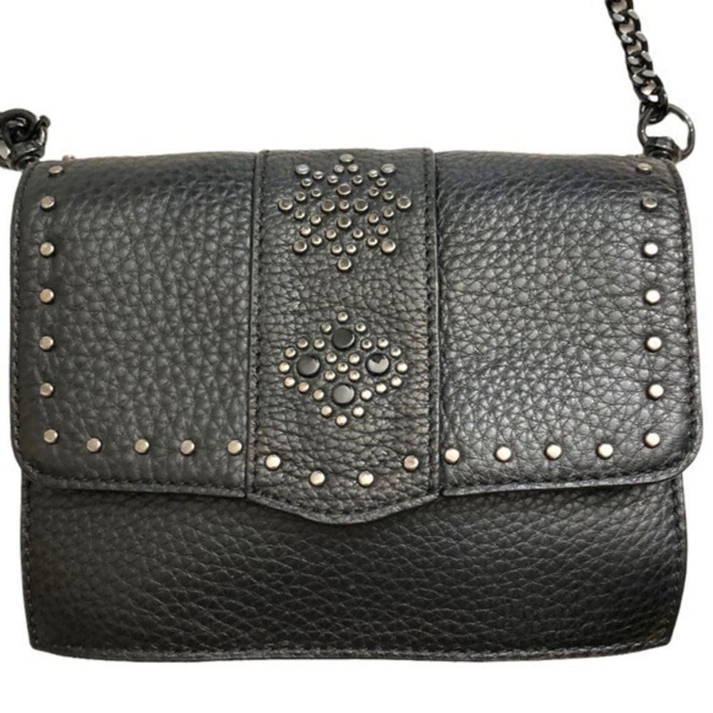 Rebecca minkoff black leather studded embellished mini crossbody bag clutch